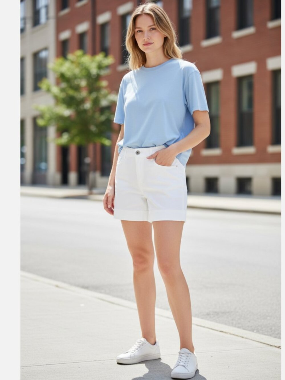 NWT Spanx White Denim Trouser Shorts 4” SZ-Large #21153R